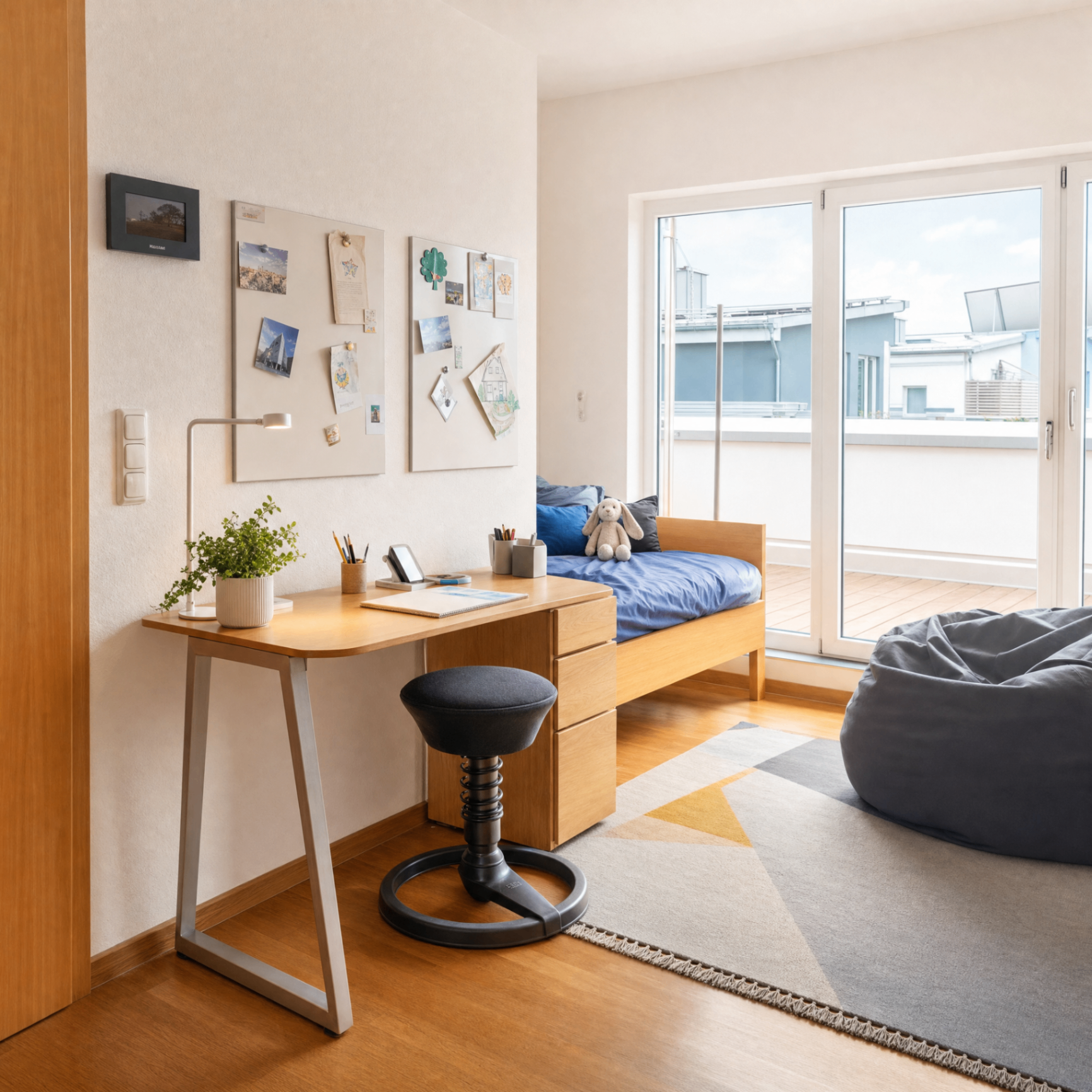 Appartement im 2. Obergeschoss mit Schlafbereich, Arbeitsplatz und Zugang zur Dachterrasse
